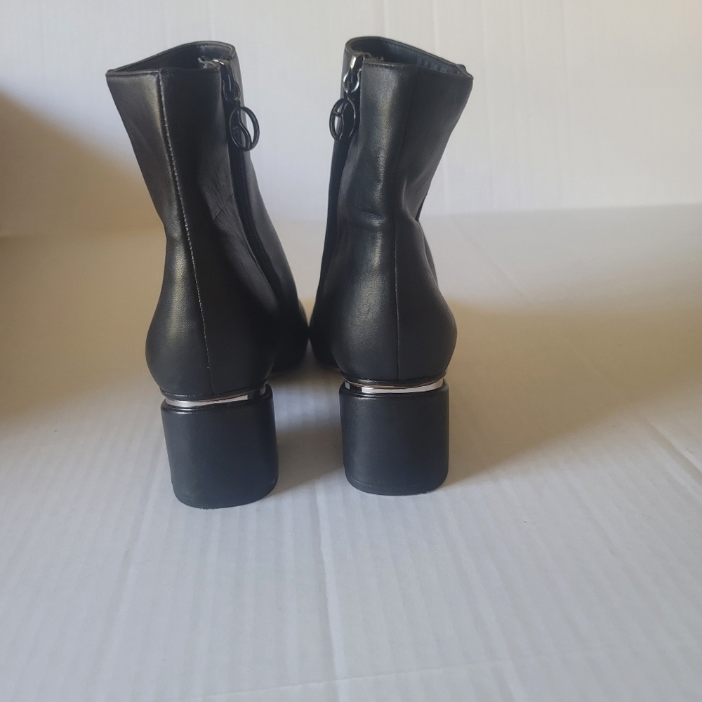 Franco Sarto Black Leather Ankle Booties with Block Heel - Picture 8 of 11